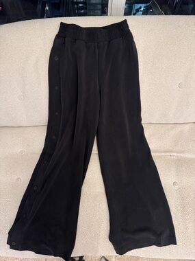 Black Wide-Leg Snap-Detail Track Pants